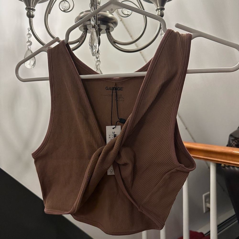 Garage Brown Ribbed Twist-Front Tank Top